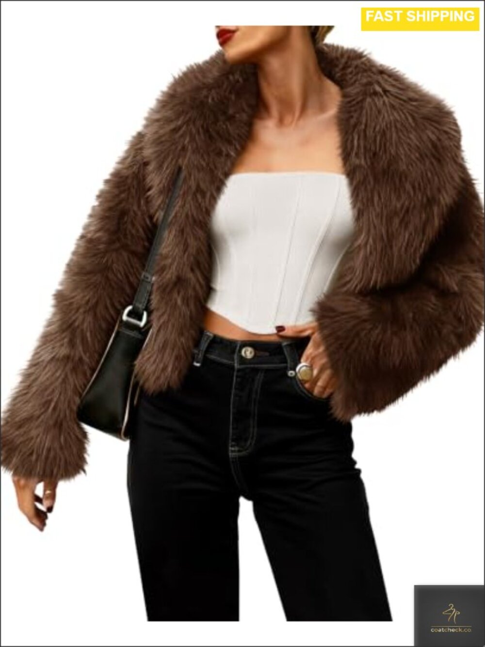 Faux Fur Cropped Shaggy Jacket Coat Open Front Fuzzy Cardigan Outerwear
